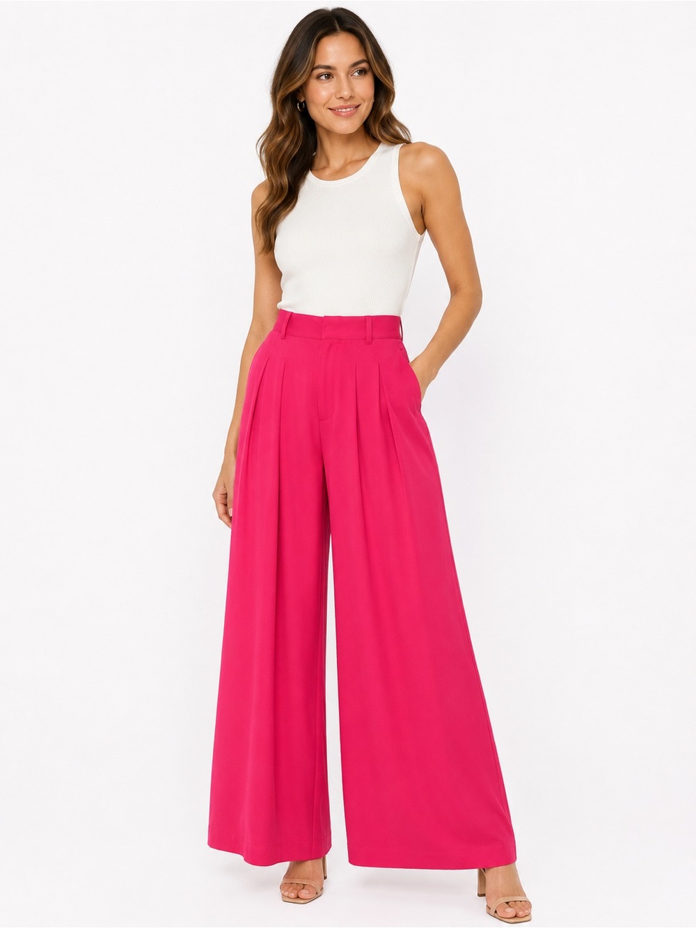 Spring + Mercer Hot Pink Wide Leg Palazzo Pants XL NWT High Rise Pleated